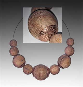 Turned Wood Bead & Metal Cap Necklace